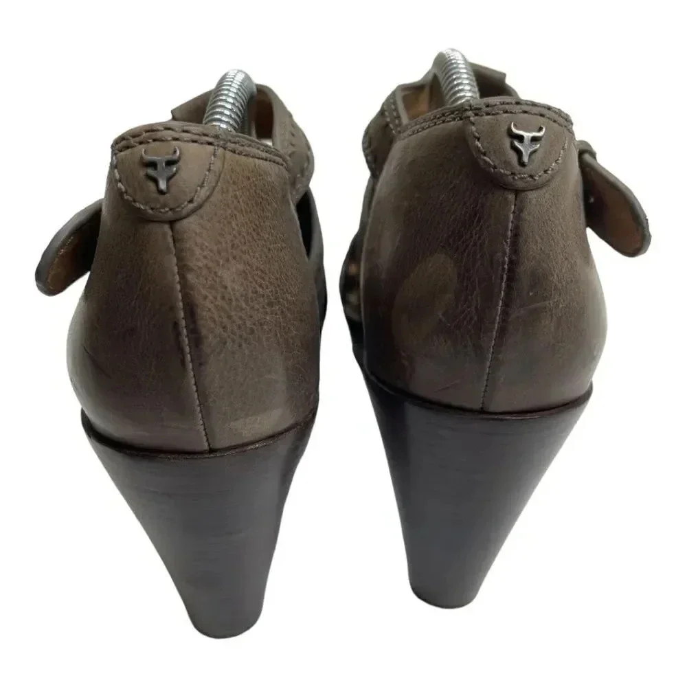 Anthropologie Trask Saydee Leather Wedge Sandals Taupe Brown Ankle Strap 9
